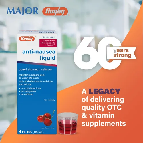 Vista 2 de Rugby - Líquido antináuseas, alivio del malestar estomacal para adultos y niños, sabor a cereza natural, 4 onzas líquidas (paquete de 1)