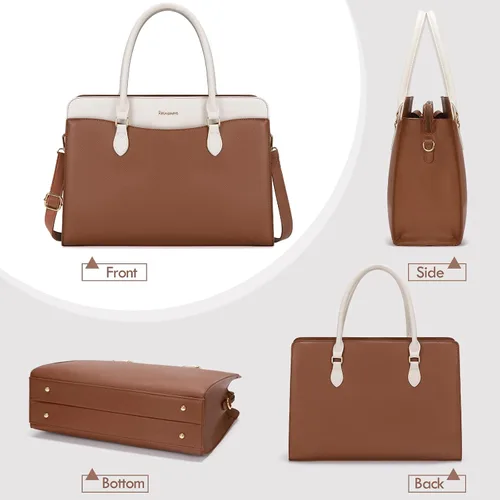 Vista 7 de Bolsa para laptop RAINSMORE para mujeres de 15.6 pulgadas, impermeable, de cuero PU, bolsas de mano grande para laptop, bolsa de trabajo profesional