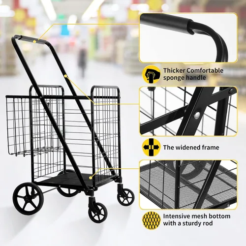 Vista 4 de BIEAMA Carrito de compras plegable, carrito de comestibles, capacidad de 450 libras, carrito utilitario con ruedas giratorias giratorias de 360°