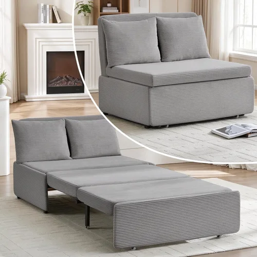 Vista 14 de PUREMIND Sofá cama extraíble 3 en 1 tamaño individual, sofá de pana convertible con almohadas y colchón de espuma viscoelástica de 3.9 pulgadas Beige