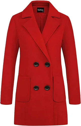 Vista 3 de chouyatou - Abrigo elegante cruzado de mezcla de lana para mujer, cuello con doble solapa de muesca