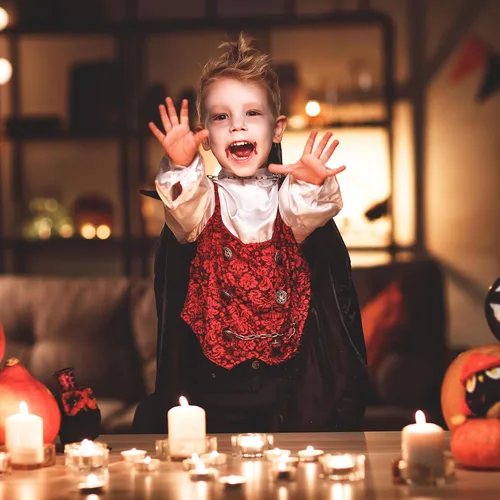 Vista 5 de Lingway Toys Kids Vampire of Darkness Costume,Boys Halloween Dress Up Negro/Rojo