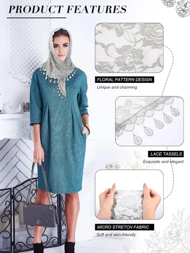 Vista 3 de 6 piezas de chal de encaje triangular velo de mantilla bufanda de borla floral católica ligera cubierta de cabeza para mujer velo catedral bufanda