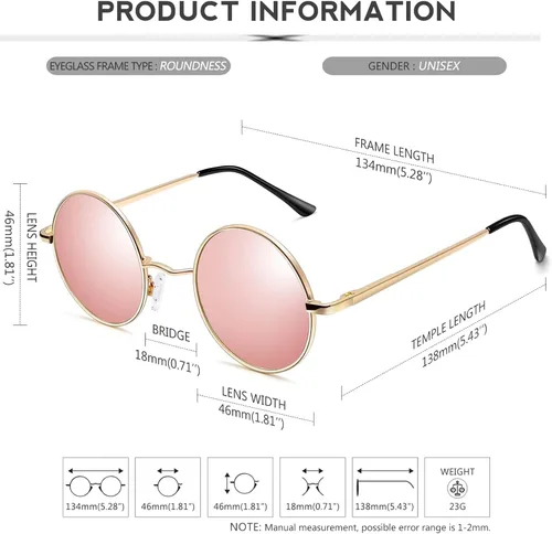 Vista 84 de KANASTAL Gafas de sol redondas polarizadas para mujeres y hombres, estilo hippie con protección UV400