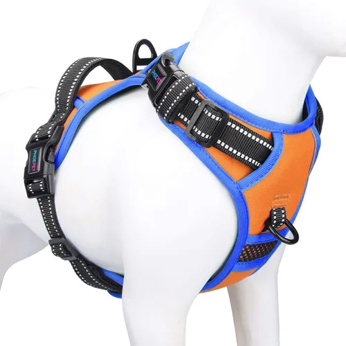 Vista 33 de Arnés para perro sin tirones, chaleco para perro reflectante ajustable de colores únicos, con asa de entrenamiento suave y clips de metal