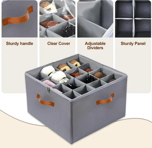 Vista 4 de Organizador de zapatos para armario, se adapta a hasta 16 pares de almacenamiento de zapatos, contenedores plegables transparentes para zapatos, Gris