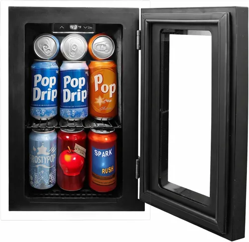 Vista 12 de Frigidaire Refrigerador de bebidas con puerta de vidrio de 0.6 pies cúbicos, mini refrigerador con pantalla digital con control electrónico