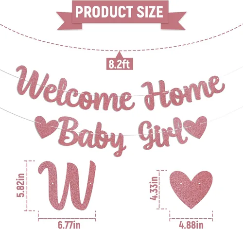 Vista 2 de Cartel de bienvenida a casa para bebé, decoración rosa para baby shower, revelación de género, decoración interior y exterior, purpurina dorada rosa