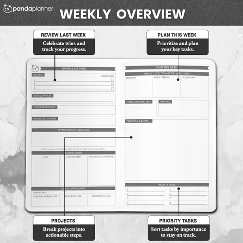 Vista 3 de Panda Planner - Agenda diaria sin fecha, organización de 90 días, productividad para emprendedores, objetivos establecidos, agenda semanal y mensual