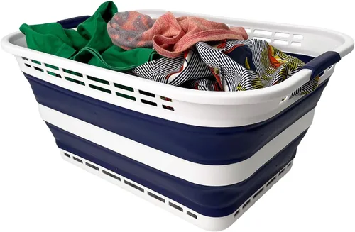 Vista 18 de SAMMART - Canasta plegable de plástico para la ropa sucia de 42L (11 galones) – Contenedor/organizador de almacenamiento plegable – Tina portátil