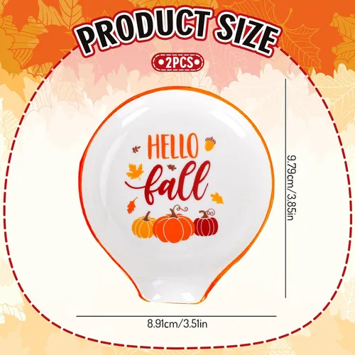 Vista 2 de Whaline Soporte para cucharas de cerámica de otoño, camión de calabaza, pequeño soporte para cucharas de café para agitadores de café, cucharadita