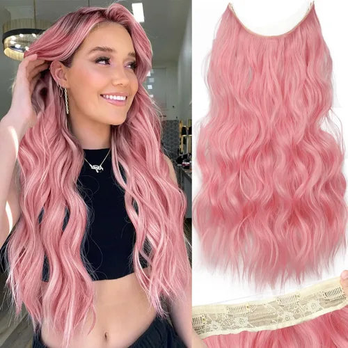 Vista 57 de KooKaStyle - Extensiones de cabello con hilo invisible, diadema transparente, ajustables, 4 clips fijadores, cabello largo y ondulado de 12