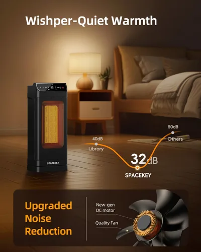 Vista 7 de Calentador ambiental, calentadores eléctricos para uso en interiores con termostato, control remoto, temporizador de 1-12H, oscilación de 70°