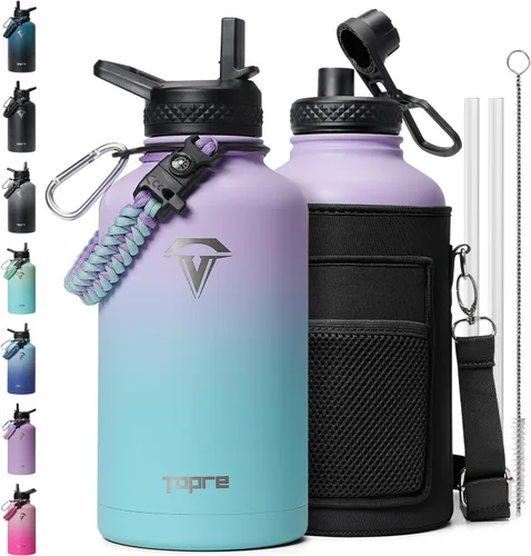 Vista 25 de Topre Botella de agua aislada de 32 onzas, botella de agua al vacío de acero inoxidable, sin BPA y a prueba de fugas - con asa de paracord, correa