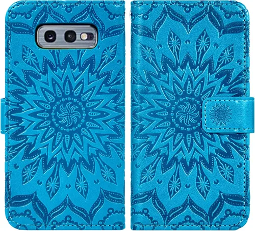 Vista 5 de Funda de teléfono para Samsung Galaxy S10e Cartera con protector de pantalla de vidrio templado, funda magnética de cuero, soporte para tarjetas