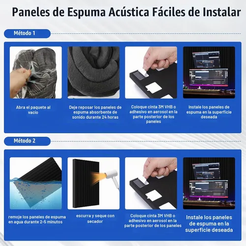 Vista 4 de Paquete de 4 paneles de espuma acústica, paneles de pared de espuma insonorizada de alta densidad de 48 x 24 x 2 pulgadas para pared, techo, paneles