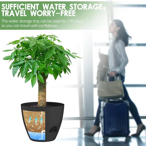 Vista 8 de ZMTECH Juego de 2 macetas de 10 pulgadas para plantas de interior, macetas de riego automático con agujeros de drenaje y platillo para plantas