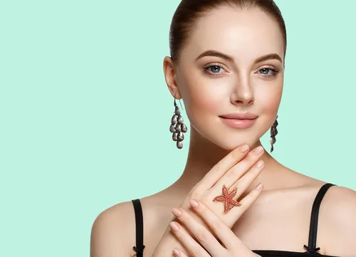 Vista 5 de Lavencious Anillo elástico con diseño de estrella de mar para mujer, talla 7-9, Diamantes de, Diamantes de imitación