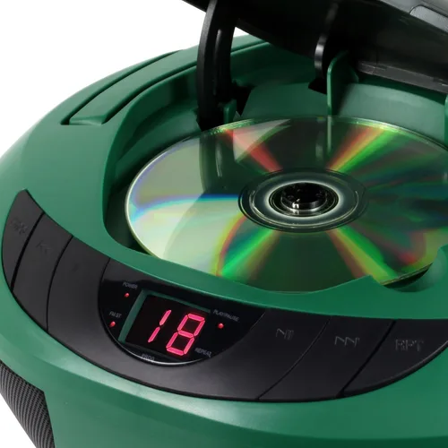 Vista 3 de Jensen CD-475GR Reproductor de CD portátil estéreo estéreo Boombox con radio AM/FM y línea auxiliar y conector para auriculares (verde)