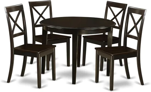 Vista 9 de East West Furniture BOST5-CAP-C - Juego de comedor de 5 piezas para 4 personas, incluye una mesa de cocina redonda y 4 sillas de comedor de tela