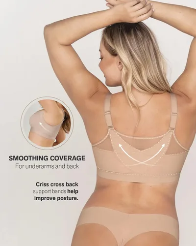 Vista 4 de Cómodo sujetador corrector de postura con cierre frontal con copas de contorno, sujetadores inalámbricos para mujer