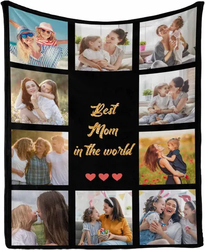 Vista 28 de InterestPrint Manta con foto, regalos personalizados para mamá, manta de collage de fotos personalizada para mamá de hija e hijo para cumpleaños