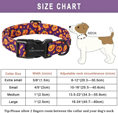 Vista 4 de Aring Pet Collar de algodón, ligero y ajustable, con hebilla de liberación rápida para perros pequeños, medianos y grandes, Halloween, morado