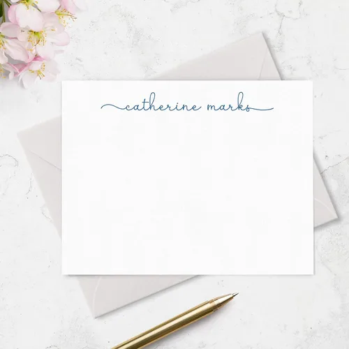 Vista 4 de Tarjetas de notas estacionarias personalizadas y sobres para mujeres con nombre en letra cursiva minúscula, elija colores de tinta y sobres