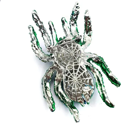 Vista 5 de CYPINA Broche de araña tarántula con diamantes de imitación verdes góticos joyería de insectos de gran tamaño 275X335 Vidrio cristal