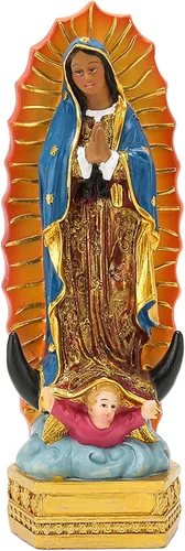 Vista 7 de Estatua de Guadalupe, hermosos detalles estatua cristiana elegante pintada a mano para el hogar