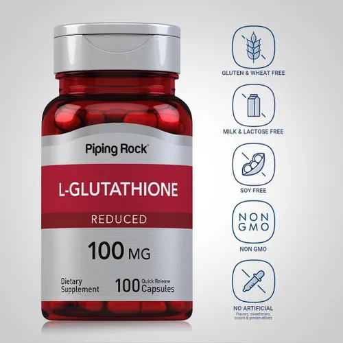 Vista 3 de Piping Rock Suplemento de glutatión L 100 mg 100 cápsulas Forma reducida Sin OMG, sin gluten