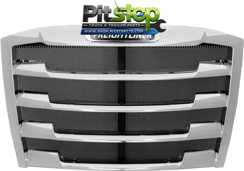 Vista 2 de Parrilla cromada compatible con Freightliner Cascadia 2018-2024 con emblema y pantalla de insectos