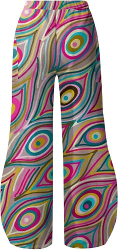 Vista 4 de Pantalones de lino para mujer, con estampado vintage, elásticos, de cintura alta, control de abdomen, pantalones clásicos