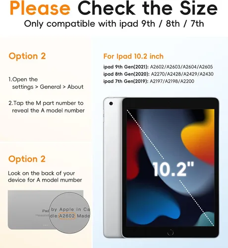 Vista 8 de BATYUE Funda para iPad de 9ª, 8ª y 7ª generación (funda resistente para iPad de 10.2 pulgadas 2021/2020/2019) con protector de pantalla, soporte
