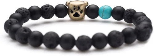 Vista 2 de Karseer Pulsera de perlas de ónix natural y roca de lava para perro, regalo de amistad, unisex