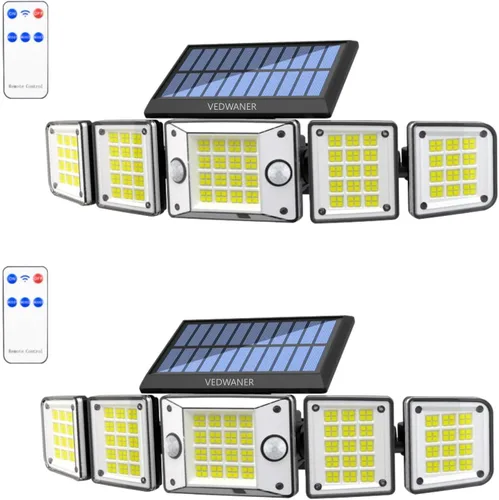 Vista 12 de Luces solares para exteriores con sensor dual, 6500K 3800LM 240° sensor de movimiento dual luces para exteriores, luz de pared de inundación
