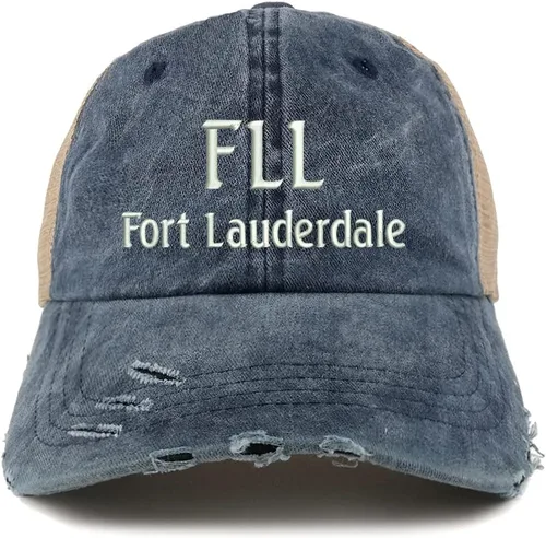 Vista 3 de Trendy Apparel Shop FLL Fort Lauderdale - Gorra de malla bordada con diseño de camionero deshilachado Marrón