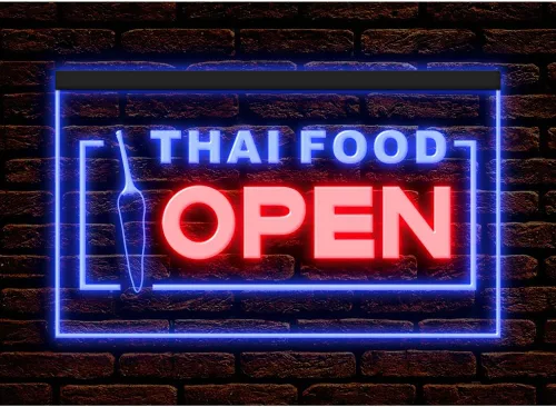 Vista 16 de 110228 Thai Food Open Thailand Restaurant Cafe Bar Display LED Light Neon Sign (16 Colors By Remote, 12" X 8")