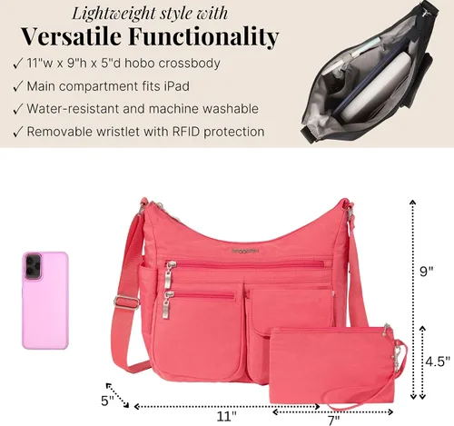 Vista 73 de Baggallini womens Everywhere Bagg Crossbody Women 11x9 Lightweight Nylon Hobo Water-resistant Travel Bag W/Rfid