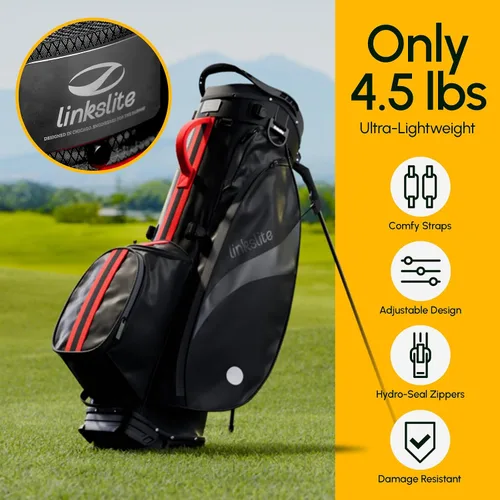 Vista 6 de Bolsa de golf ultraligera impermeable con cubierta para lluvia, longitud completa, 6 bolsillos con acceso magnético y doble correa en X, fácil