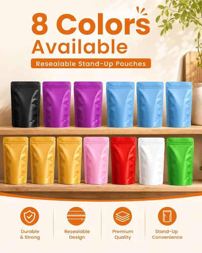 Vista 5 de Paquete de 100 bolsas resellables de pie, a prueba de olores, bolsas de papel de aluminio sellables para embalaje (negro, 3.5 x 5.1 pulgadas)