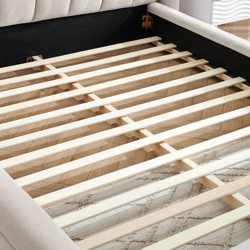 Vista 6 de KLMM Queen Size Upholstered Platform Bed Frame with Thick Fabric,Chenille Fabric Grounded Bed with Headboard and Solid Frame,for Kids Teen Adults