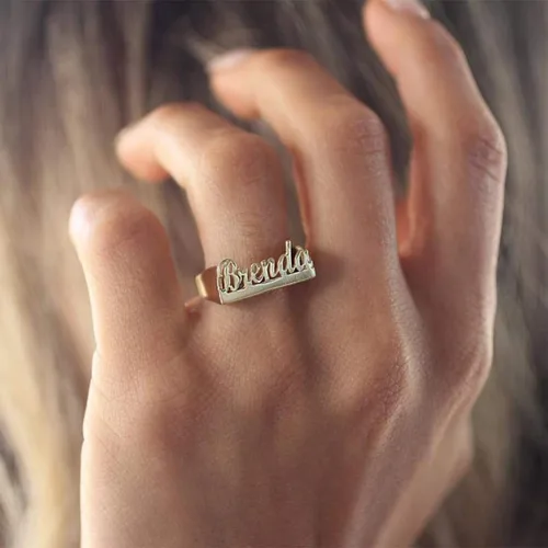 Vista 7 de Xianofu Anillos con nombre personalizados para mujer, chapados en oro de 18 quilates, hechos a mano, anillos gruesos con inicial, anillos