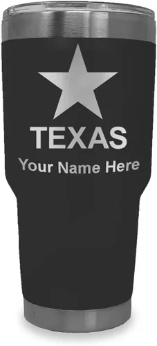 Vista 28 de LaserGram Vaso aislado al vacío de 20 onzas, bandera de Texas, grabado personalizado incluido (negro)