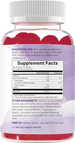 Vista 7 de Micro Ingredients Gomitas de melatonina de 20 mg para adultos, 120 unidades Sleep Aid 10 mg de melatonina por gomita Sabor a cereza de mora sin