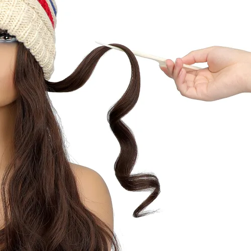 Vista 22 de AynnQueen - Gorro de invierno con extensiones de cabello desmontables para mujer.