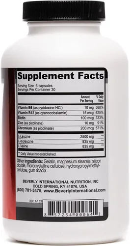 Vista 2 de Beverly International Muscularidad, Fórmula BCAA Especial, 180 Cápsulas