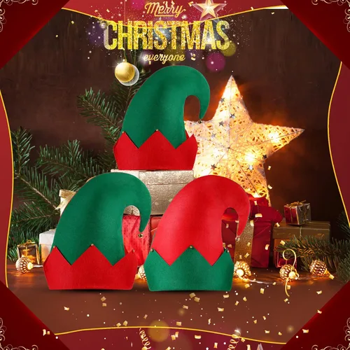 Vista 3 de Yaomiao 12 sombreros de fieltro de elfo de Navidad, sombreros de elfo verde y rojo a granel con campana, sombrero de Papá Noel para fiestas