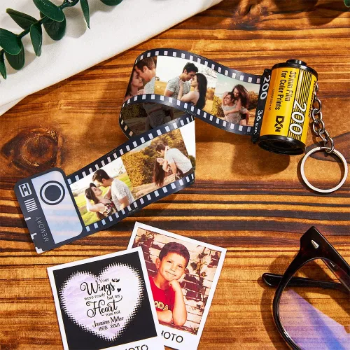 Vista 2 de Llavero de rollo de película, llavero personalizado con imagen, carrete de memoria de cámara, llavero de álbum de fotos, regalos de Navidad