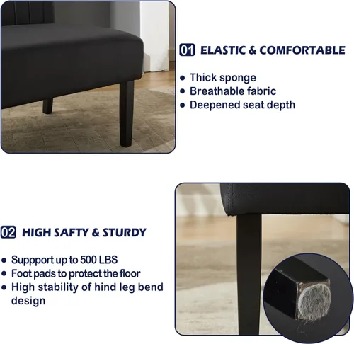 Vista 4 de STHOUYN Mini sofá pequeño de cuero negro de 43 pulgadas de ancho, sofá biplaza sin brazos para dormitorio con puerto USB, sofás pequeños